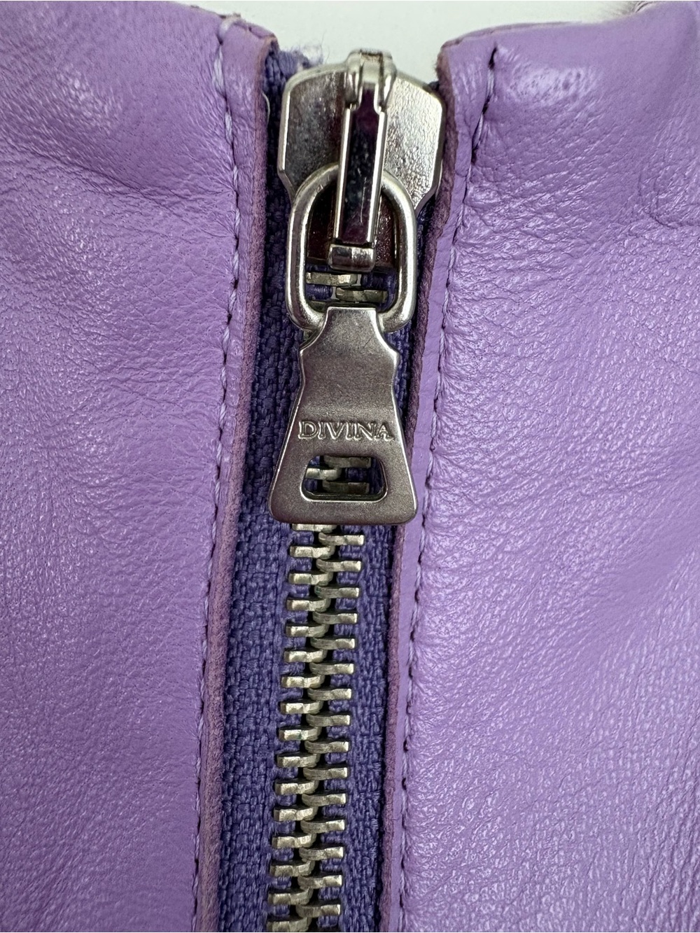 Women's Lavender Leather Zip Jacket - Picture 5 of 8